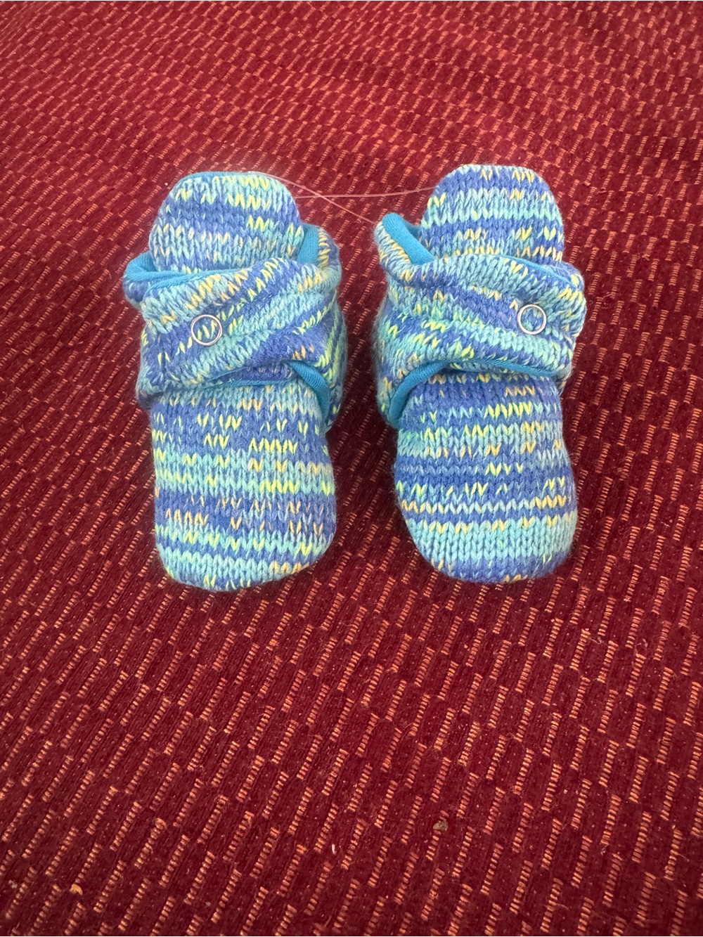 Robeez Blue Knit Baby Booties with Yellow Accents